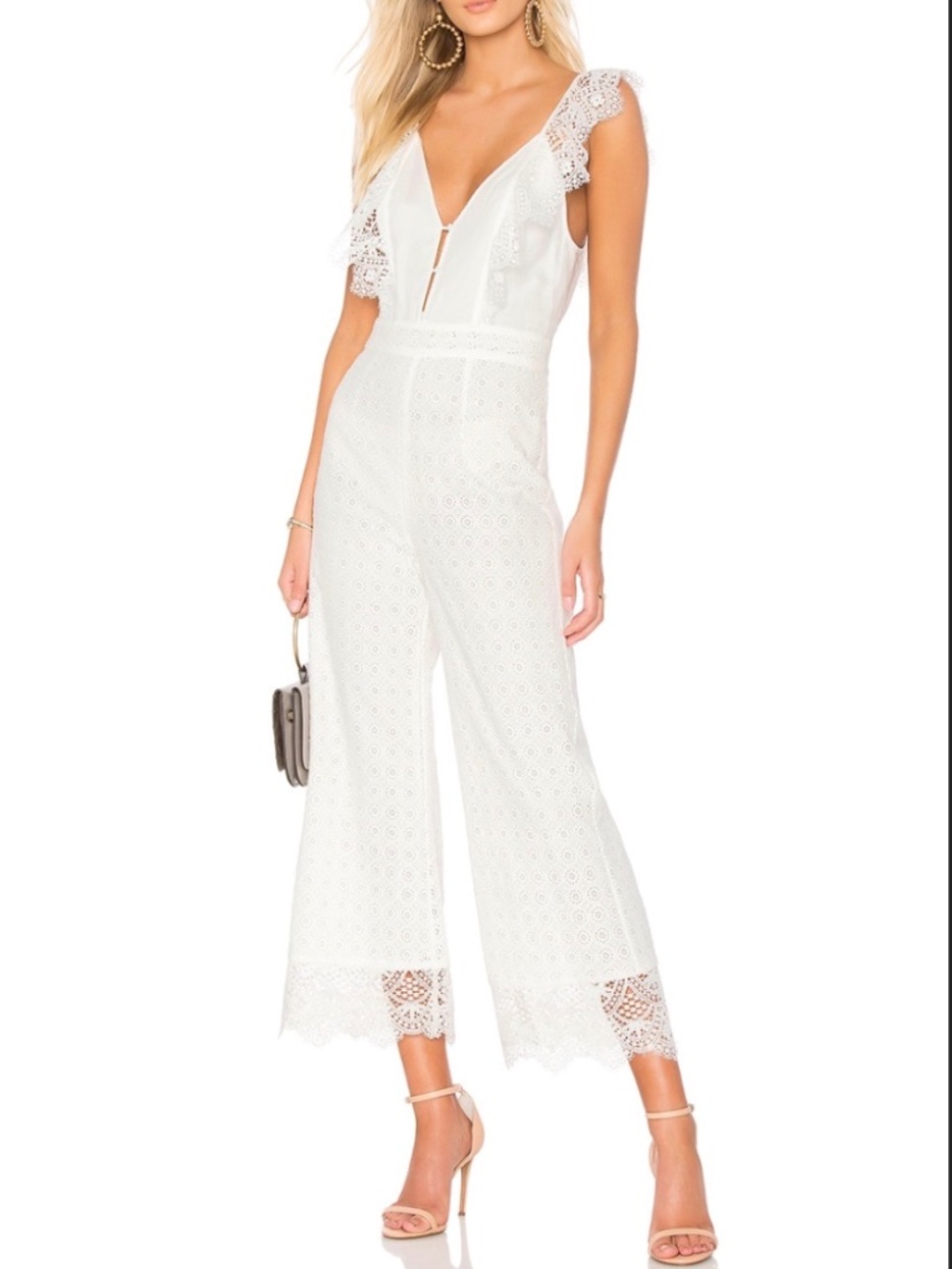$396 Nightcap Eliza White Crochet Lace Jumpsuit XS Bridal Costume Festival Boho